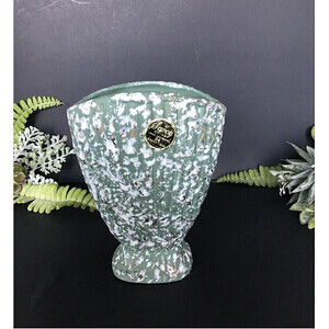 VINTAGE Savoy Sage Green Splttered Glazed Vase decorated with 24k gold